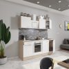 Mobila de bucatarie Yorki 210, corp din stejar sonoma, fata alb satinat cu element inferior al cuptorului