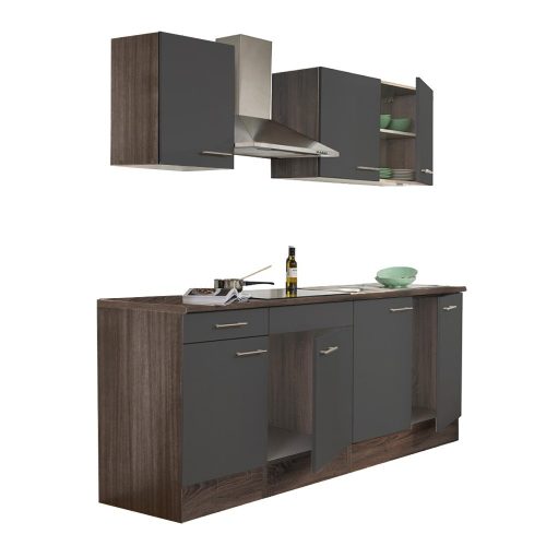 Mobila de bucatarie Yorki 210, corp din stejar Yorki, cu fata antracit satinat