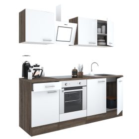 Mobila de bucatarie Yorki 210, corp din stejar Yorki, fata alb satinat cu element inferior al cuptorului