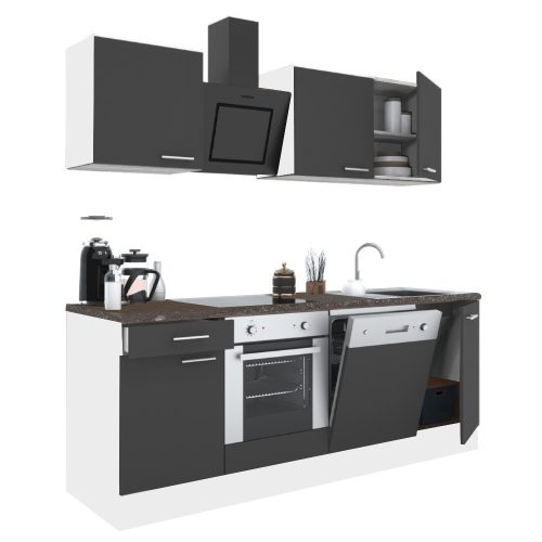 Mobila de bucatarie Yorki 220, corp alb, fata antracit satinat, element inferior cuptor