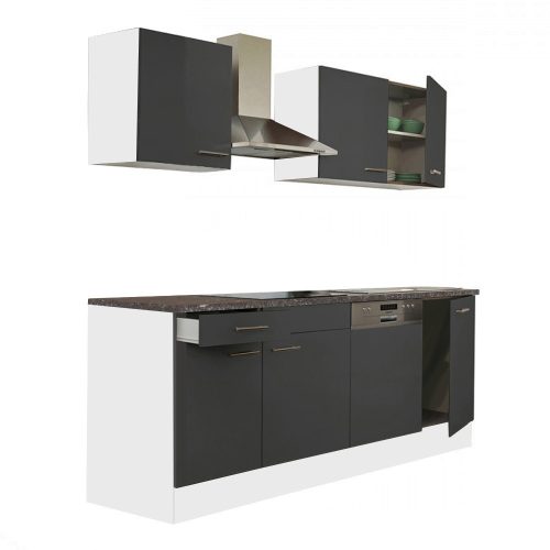 Mobila de bucatarie Yorki 220, corp alb, cu fata antracit satinat