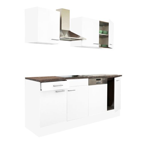 Mobila de bucatarie Yorki 220, corp alb, cu fata alb satinat