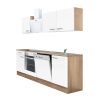 Mobila de bucatarie Yorki 220, corp din stejar sonoma, fata alb satinat cu element inferior al cuptorului