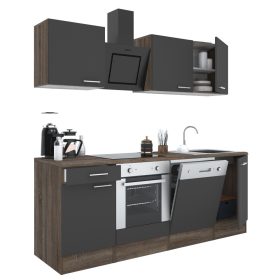 Mobila de bucatarie Yorki 220, corp din stejar Yorki, fata antracit satinat cu element inferior al cuptorului