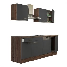 Mobila de bucatarie Yorki 220, corp din stejar Yorki, cu fata antracit satinat