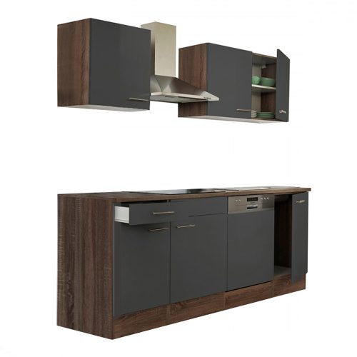 Mobila de bucatarie Yorki 220, corp din stejar Yorki, cu fata antracit satinat