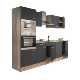 Mobila de bucatarie Yorki 270 cu corp din stejar sonoma si fata antracit satinat