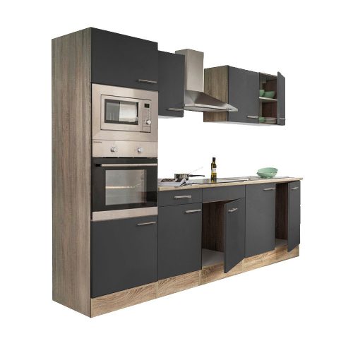 Mobila de bucatarie Yorki 270 cu corp din stejar sonoma si fata antracit satinat