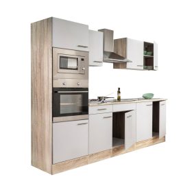 Mobila de bucatarie Yorki 270 cu corp din stejar sonoma si fata alb satinat