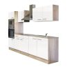 Mobila de bucatarie Yorki 270 cu corp din stejar sonoma si fata alb satinat