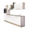 Mobila de bucatarie Yorki 270 cu corp din stejar sonoma si fata alb satinat