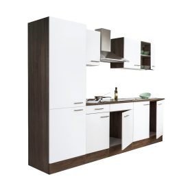 Mobilier de bucatarie Yorki 270, corp din stejar Yorki, fata alb satinat, dulap cu raft