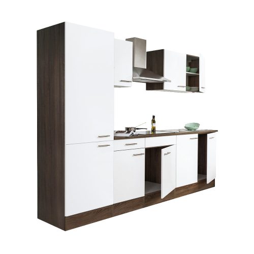 Mobilier de bucatarie Yorki 270, corp din stejar Yorki, fata alb satinat, dulap cu raft