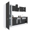 Mobila de bucatarie Yorki 280, corp alb, fata antracit satinat cu element cuptor inferior si frigider congelator inferior