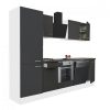 Mobila de bucatarie Yorki 280, corp alb, fata antracit satinat, element inferior cuptor, dulap raft