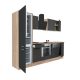 Mobila de bucatarie Yorki 280, corp din stejar sonoma, fata antracit satinat cu element cuptor inferior si frigider congelator inferior