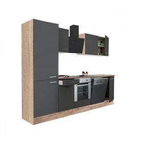 Mobila de bucatarie Yorki 280, corp din stejar sonoma, fata antracit satinat, element cuptor inferior, dulap raft