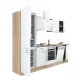 Mobila de bucatarie Yorki 280, corp din stejar sonoma, fata alb satinat, element cuptor inferior, frigider congelator inferior