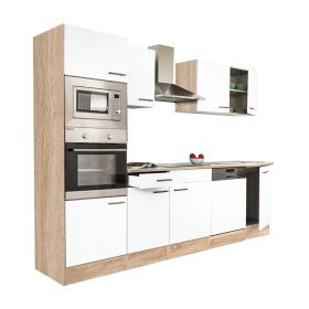 Mobila de bucatarie Yorki 280 cu corp din stejar Sonoma si fata alb satinat