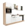Mobila de bucatarie Yorki 280 cu corp din stejar Sonoma si fata alb satinat