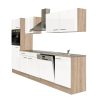Mobila de bucatarie Yorki 280 cu corp din stejar Sonoma si fata alb satinat