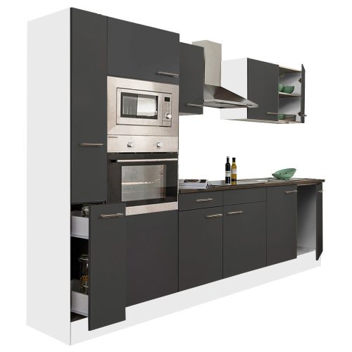 Mobila de bucatarie Yorki 300, corp alb, fata antracit satinat