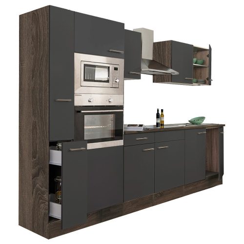 Mobila de bucatarie Yorki 300, corp din stejar Yorki, cu fata antracit satinat