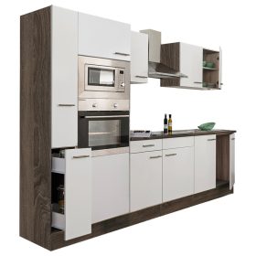 Mobila de bucatarie Yorki 300, corp din stejar Yorki, cu fata alb satinat