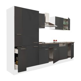 Mobila de bucatarie Yorki 310, corp alb, fata antracit satinat, cu dulap cu raft