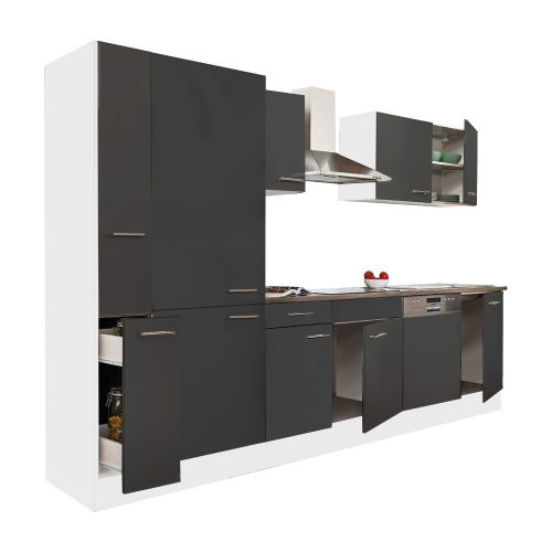 Mobila de bucatarie Yorki 310, corp alb, fata antracit satinat, cu dulap cu raft