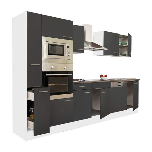 Mobila de bucatarie Yorki 310, corp alb, cu fata antracit satinat