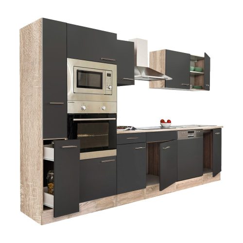 Mobila de bucatarie Yorki 310, corp din stejar sonoma, cu fata antracit satinat