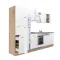 Mobila de bucatarie Yorki 310, corp din stejar sonoma, fata alb satinat, element cuptor inferior, frigider congelator superior
