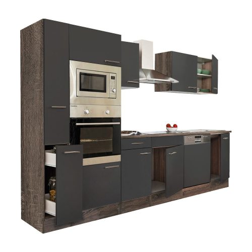 Mobila de bucatarie Yorki 310, corp din stejar Yorki, cu fata antracit satinat