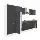 Mobila de bucatarie Yorki 330 cu corp alb, fata antracit satinat, dulap cu rafturi si frigider cu congelator superior