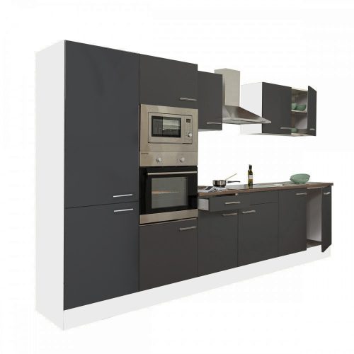 Mobila de bucatarie Yorki 330, corp alb, fata antracit satinat, cu dulap cu raft