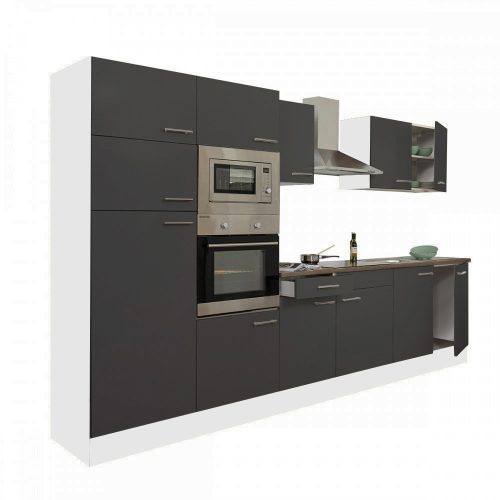 Mobila de bucatarie Yorki 330, corp alb, cu fata antracit satinat