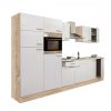 Mobila de bucatarie Yorki 330, corp din stejar Sonoma, cu fata alb satinat