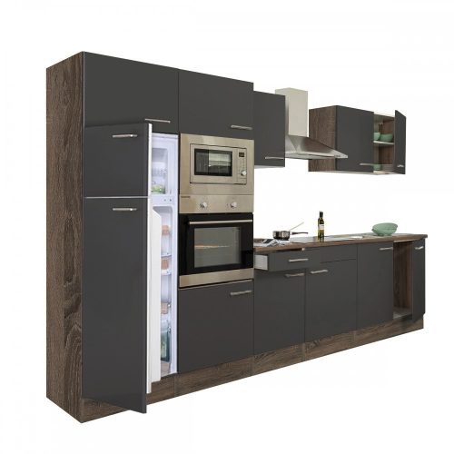 Mobila de bucatarie Yorki 330, corp din stejar Yorki, cu fata antracit satinat