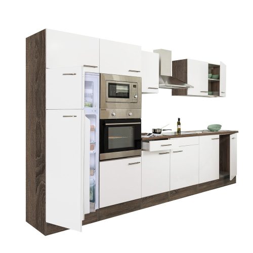 Mobila de bucatarie Yorki 330, corp din stejar Yorki, cu fata alb satinat