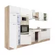 Mobila de bucatarie Yorki 340, corp din stejar Sonoma, cu fata alb satinat