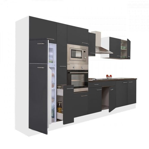 Mobila de bucatarie Yorki 360, corp alb, fata antracit satinat