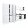Mobila de bucatarie Yorki 360, corp alb, fata alb satinat cu element cuptor inferior, dulap cu rafturi si frigider congelator inferior