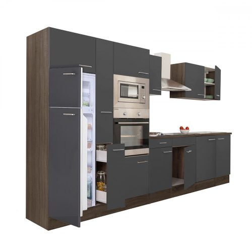 Mobila de bucatarie Yorki 360, corp din stejar Yorki, cu fata antracit satinat