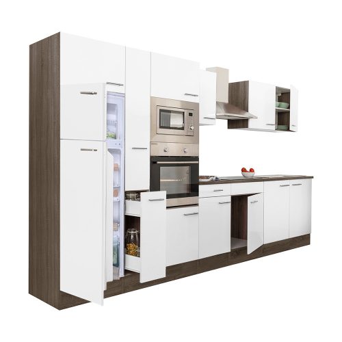 Mobila de bucatarie Yorki 360, corp din stejar Yorki, cu fata alb satinat