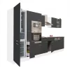 Mobila de bucatarie Yorki 370, corp alb, fata antracit satinat, frigider cu congelator inferior