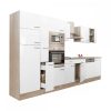 Mobila de bucatarie Yorki 370, corp din stejar Sonoma, cu fata alb satinat