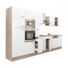 Mobila de bucatarie Yorki 370, corp din stejar Sonoma, cu fata alb satinat