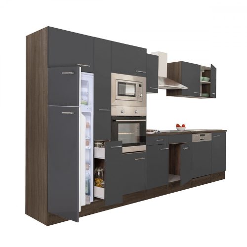 Mobila de bucatarie Yorki 370, corp din stejar Yorki, cu fata antracit satinat