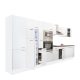 Mobila de bucatarie Yorki 420, corp alb, fata alb satinat, frigider cu congelator superior